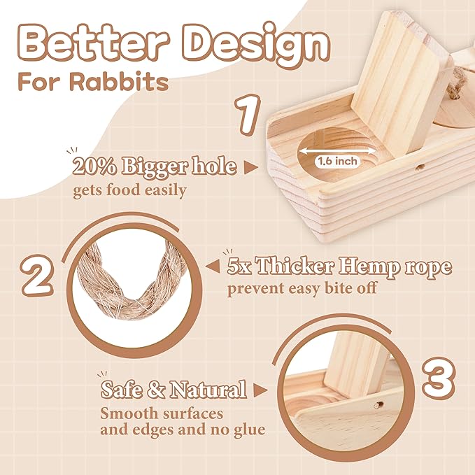 SoulThink® Interactive Wooden Pet Rabbit Toys - Sniff n' Snack Bunny Chew Toys for Rabbit Treats, Suited as Guinea Pig, Hamster for Boredom, Bunny Toys for Rabbits Keep Busy (2 Sets)