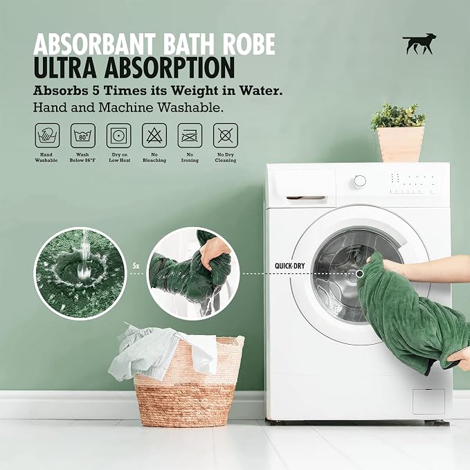 Tuff Pupper Fast Drying Dog Bath Robe | 800 GSM Plush Dog Towel Bathrobe/Dressing Gown | Super Absorbent Pet/Puppy Bathrobe | Adjustable Hood & Belly Strap | Super Soft | Fast Drying (L, Green)
