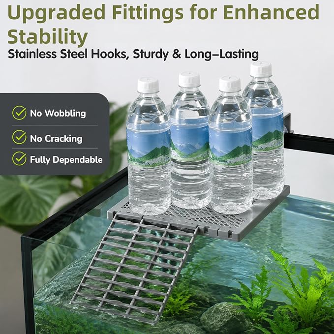 Solidform Turtle Basking Platform with Built-in Food Tray/10x7.8” Non-Slip Ramp Terrace, Heavy-Duty Suction Cups for 25-75 Gallon Aquariums, Resting Dock for Aquatic Turtles