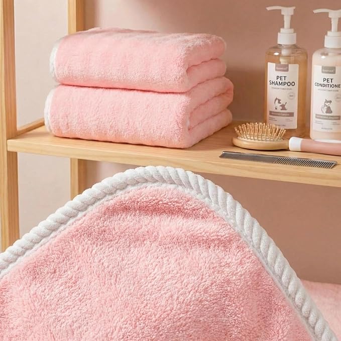 Dog Drying Towel, Soft Towels for Drying Dog Large, 2pcs Extra Thick Absorbent Microfiber Bath Towels for Dogs, Cats, Puppy, Pets (Pink)