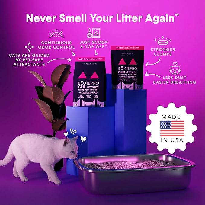 Boxie Glo Clumping Clay 30 Day Odor Control Cat Litter, 99.9% Dust-Free, Low Tracking, UV Light Attractant, 28 lb