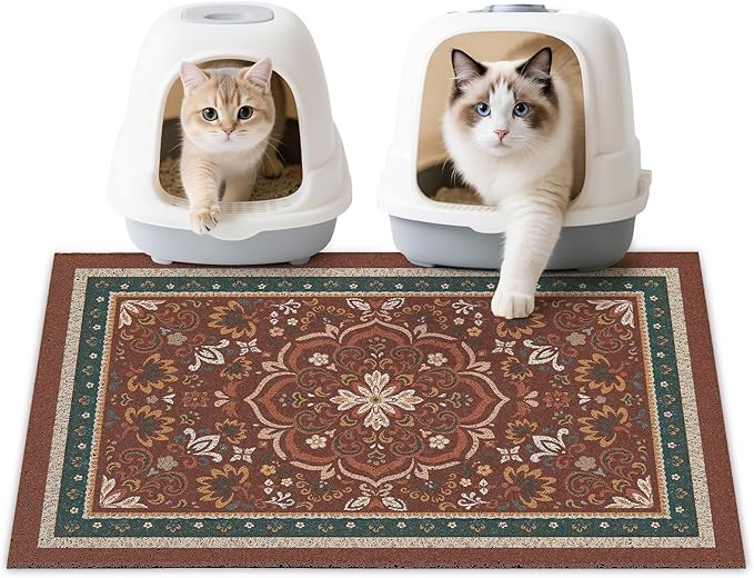 Unicorn Catcher Cat Litter Mat 33" x 22" Non-Slip Litter Box Mat Washable Litter Catcher Mat for Litter Box Indoor Food Mat Supplies Essentials,Red