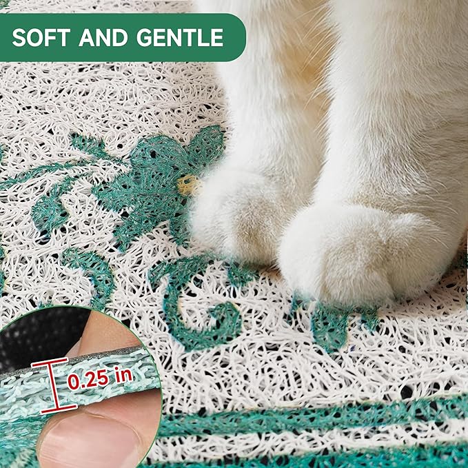 Cat Litter Mat, 24" x 16" Litter Box mat, Traps 100% Litter, Non-Slip Kitty Litter Trapping mats, Small Cute Litter mat, Easy Clean for Scatter Control, Bohe cat Food mat, Urine Waterproof