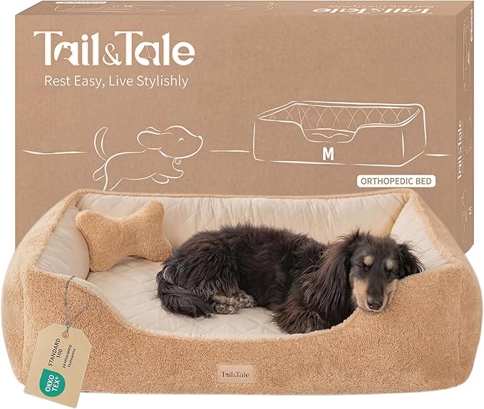 Cooling Orthopedic Dog Bed Medium Size Dogs - Memory Foam for Joint Pain & Arthritis, Comfort Pet Bed w/Washable Removable Cover & Waterproof Liner, Dog Couch w/Raised Bolster & Non-Slip Base