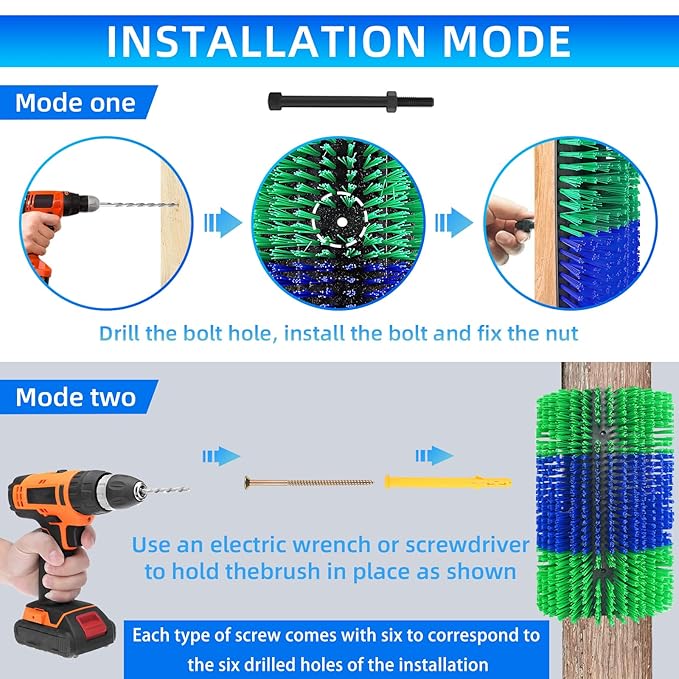Extra Large Size Livestock Scratching Brush, Upgraded Horse/Goat/Cow/Cattle Scratcher Brush for Grooming, Itch Relief Horse Scratcher Brushes Kit with Two Sets of Mounting Screws(2-Pack,Green)