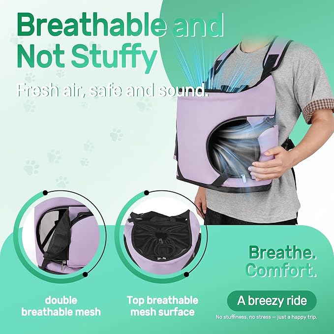 YUDODO Dog Front Backpack Carrier 5-15 lbs, Soft Breathable Pet Front Facing Carrier with Adjustable Straps, Multi-Pocket Design, for Small Dogs & Cats (with Detachable Sling Pouch - Purple)