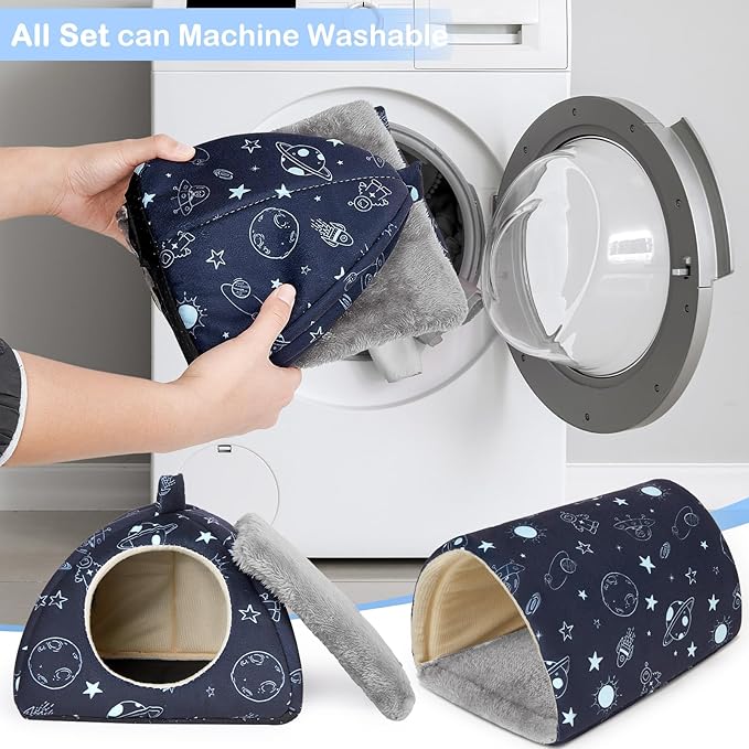 Bienbee Guinea Pig Hideout, Washable Guinea Pig Tunnel Set, 2 Pack Guinea Pigs Toys Guinea Pigs Cage Accessories for Small Animal Mouse Hamster Hedgehogs Rats,Navy Blue Universe
