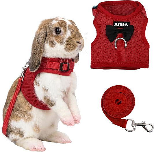AIITLE Rabbit Harness and Leash Set with Cute Bow, Christmas Soft Breathable Mesh Vest Harness for Rabbits Kitten Ferret Puppy Small Pets Walking Supplies Red S