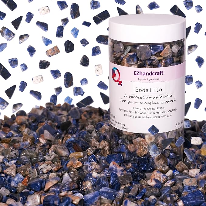 Sodalite Crystal Chips Bulk 2lbs, 1200+ Pieces, 8-15mm Natural Gemstones