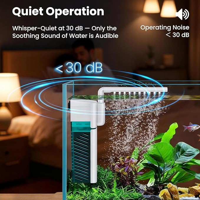 Small Fish Tank Filter, Aquarium Filter，Aquarium Internal Filter | Ideal for 10-20 gal fish tanks, 5W 110GPH with two modes. Works in fresh & saltwater.