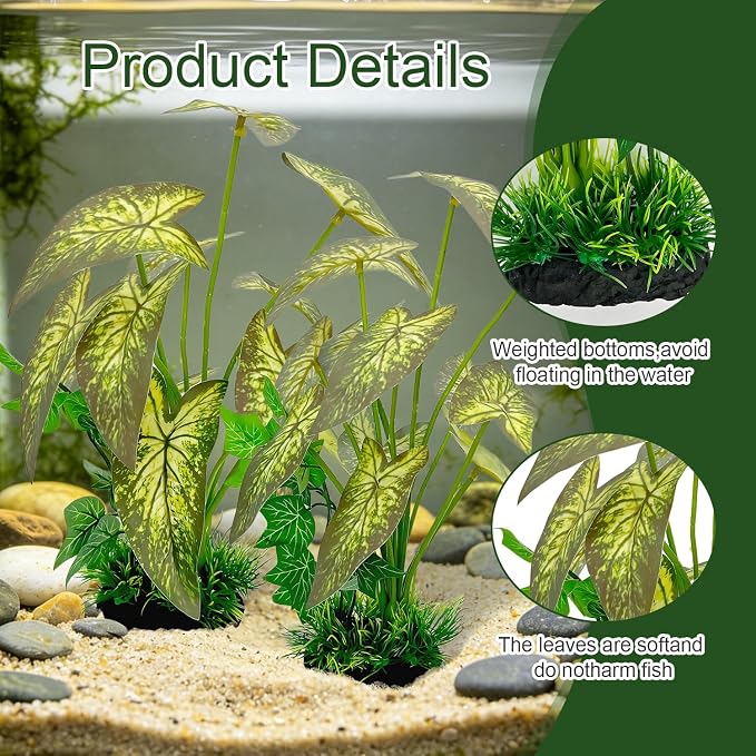 Silk Aquarium Plants 2-Pack 11.8" Tall | Soft Silk Plants for Fish Tank, Artificial Decoration for Fish Habitats, Safe for All Fish (Green)