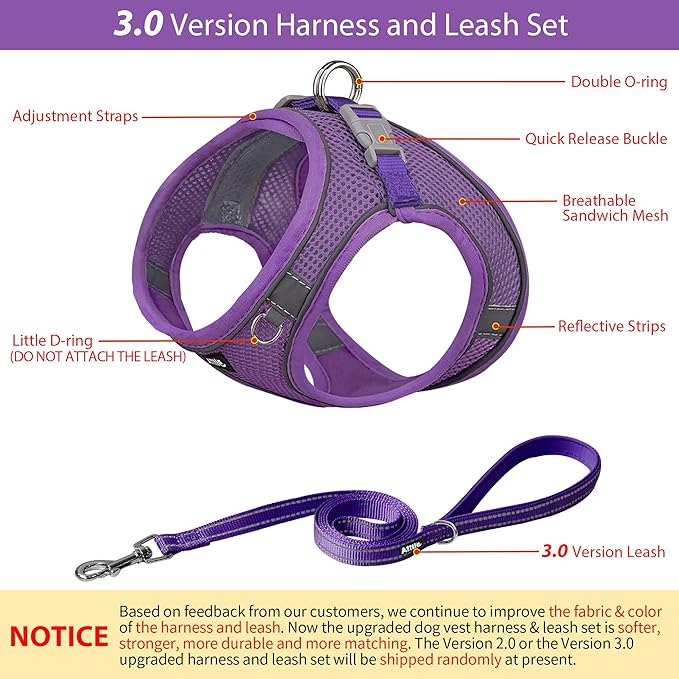 AIITLE Easy Walk Dog Harness and Leash Set - Pet Supply No Pull, Step in Adjustable Dog Harness with Padded Vest, Dog Harness No Choke Over, Easy to Put on Medium Dogs Pure Purple L
