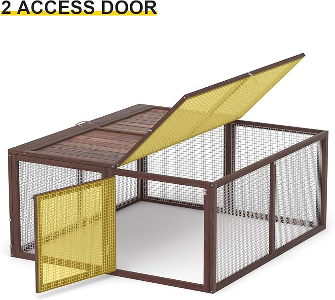 Chicken Coop, Wooden Rabbit Hutch Outdoor Indoor Folding Bunny Cage with Handle Portable Chicken Run with Top & Side Opening Doors Small Animal Playpen No Assembly Pet Poultry Cage for Bunny(Brown)