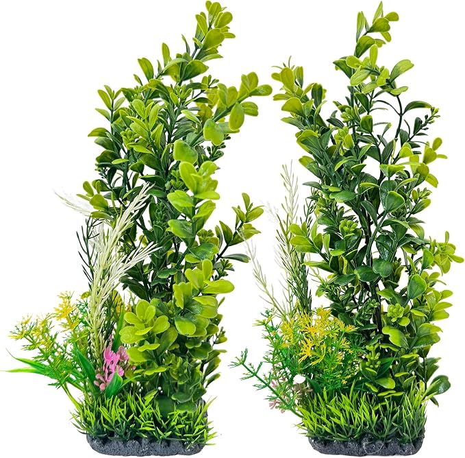 kathson 2Pcs Plastic Aquarium Plants 12.6 Inch Artificial Fish Tank Plants Large Aquarium Decorations Fake Seaweed Tall Fish Tank Decorations (Green)