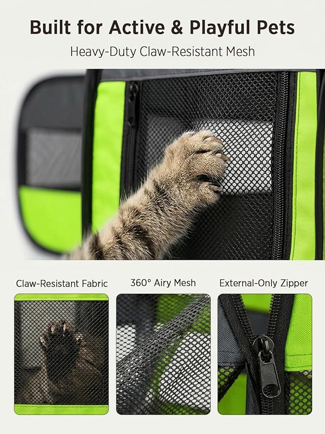 UWE Extra Large Small Animal Playpen, XL Portable Pet Playpen for Rabbit, Kitten, Guinea Pig, Hamster, Puppy – Waterproof Foldable Mesh Tent with Zipper Cover, Indoor Outdoor Use,Light Green