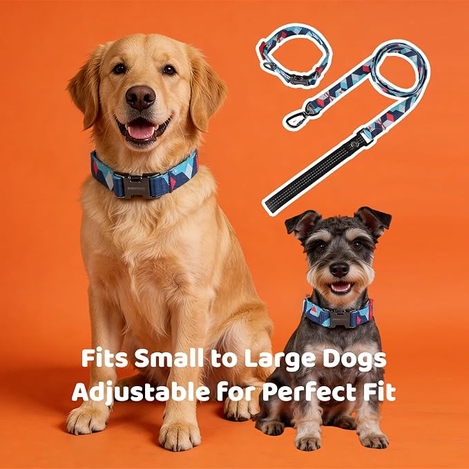 EVERKING Dog Collar & Leash Set for Everyday Walking | Matching adjustable collar and leash set with reflective handle and heavy-duty hardware for comfortable everyday dog walks.