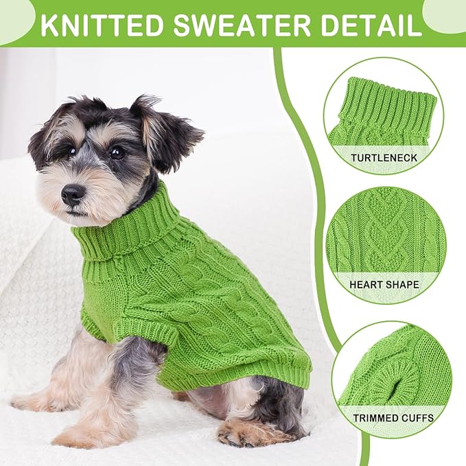 Dog Sweaters Warm Small Dog Sweater Winter Dog Clothes Chihuahua Sweaters Cute Puppy Sweater Cable Knit Pet Clothes Christmas Dog Outfit Cat Sweater (Green, Small)