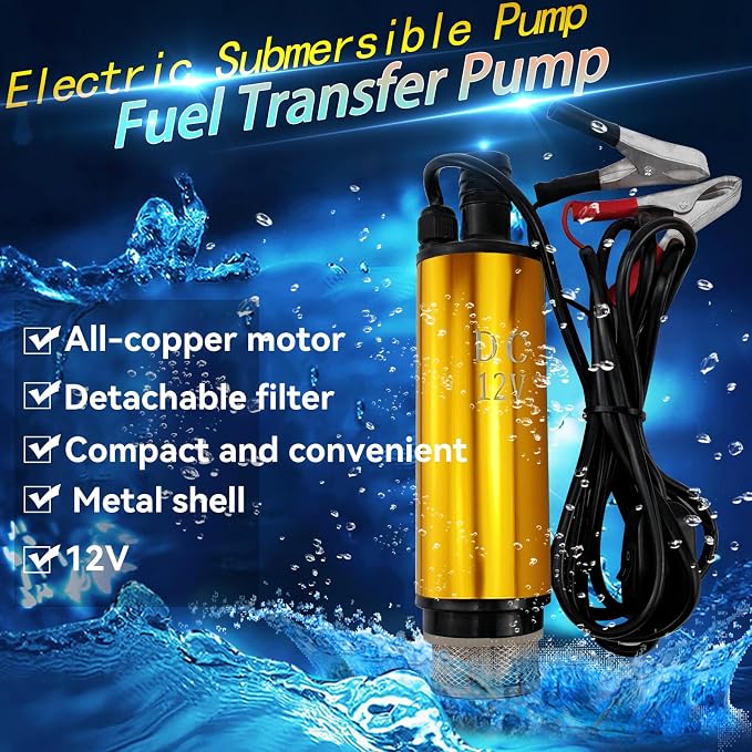 12V 80W Submersible Transfer Pump Water Diesel Oil for Auto Marine Farm | Eelectric transfer pump, 8A current, handles water,ideal for automotive, marine, agricultural irrigation and more