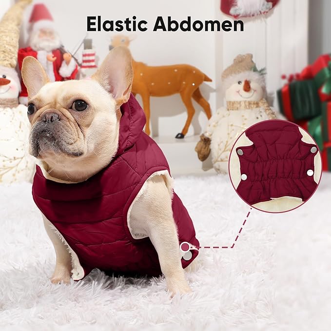 Vecomfy Fleece Lining Dog Hoodie with Harness Built in,Extra Warm Small Dog Jacket in Winter Puppy Coats with Drawstring Hooded,Red S