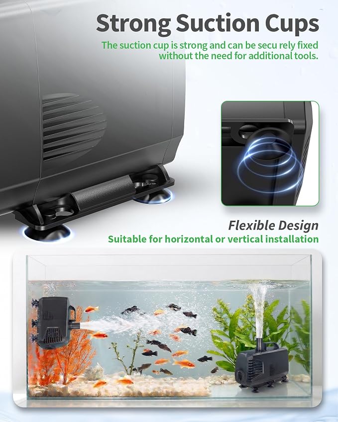 880GPH Submersible Pump(3200L/H, 85W), Ultra Quiet Fountain Pump with Over Heating Protection & Filter Sponge 10.5ft High Lift for Pond, Fish Tank, Aquarium, Hydroponics, Waterfall Q105
