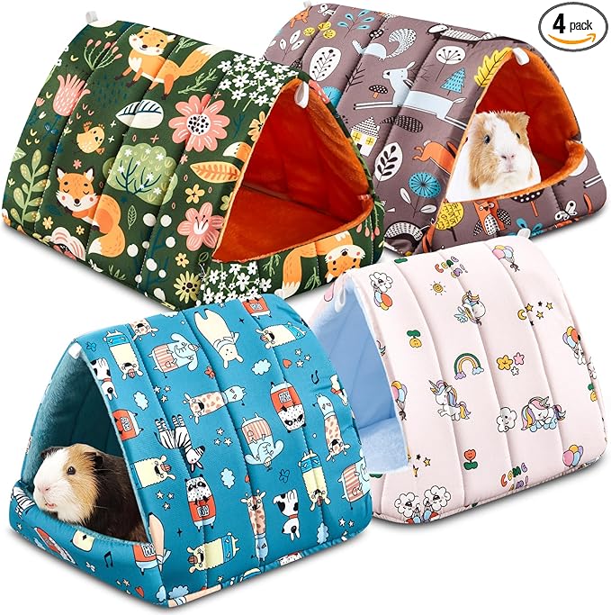 Cinnvoice 4 Pcs Guinea Pig Hideout, Guinea Pig Bed Tunnel, Rabbit Washable Small House Cage Accessories for Bunny Hedgehog Mouse Chinchillas Hamsters Ferrets Bearded Dragons Rats(Forest,9.8 in)