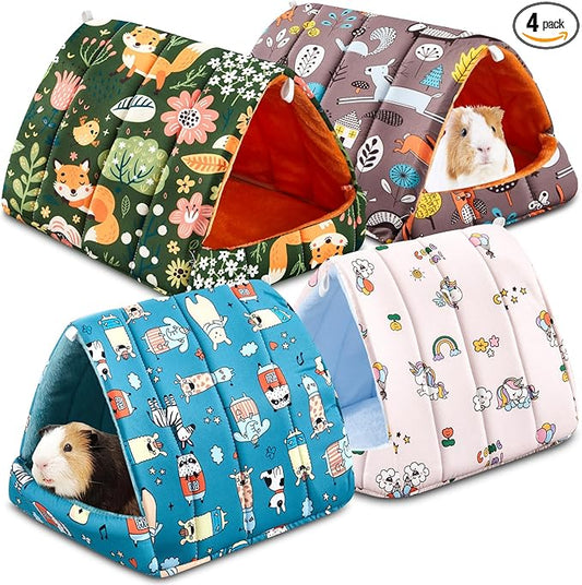 Cinnvoice 4 Pcs Guinea Pig Hideout, Guinea Pig Bed Tunnel, Rabbit Washable Small House Cage Accessories for Bunny Hedgehog Mouse Chinchillas Hamsters Ferrets Bearded Dragons Rats(Forest,9.8 in)