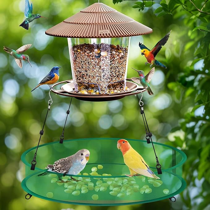 Bird Seed Catcher for Outdoor Feeders, Adjustable Hanging Trays with 4in Anti-Spill Height, Hanging Hoop Bird Seed Catcher Tray for Hummingbird Feeders Outdoor Garden Accessories, 16inch