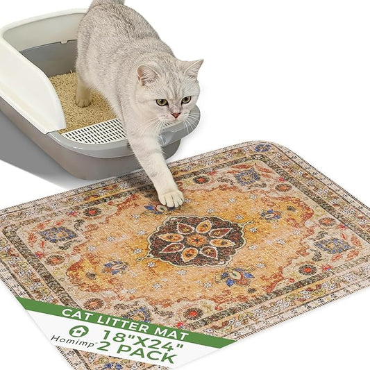 Homimp Cat Litter Mat, Litter Trapping Mat 2 Pack, Contains Mess from Box, Protects Floors,Urine Waterproof,Non-slip,Less Waste Cat Litter Box Mat,Soft on Kitty’s Paws,Washable,Absorbent,Khaki 18"X24"