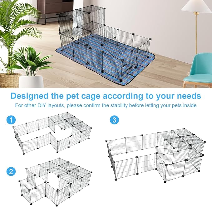 24 Panels Large Guinea Pig Loft Playpen, Indoor Outdoor C&C Small Animal Cage, Pet Playpen with Waterproof Mat, 12 X 12 Inch Interior Metal Wire Yard Fence for Guinea Pigs, Bunny, Hedgehog, Chinchilla