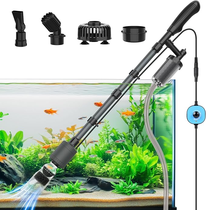fishkeeper Electric Aquarium Gravel Cleaner, 6 in 1 Automatic Fish Tank Cleaning Tools Gravel Vacuum for Aquarium, Suitable for Water Change Wash Sand Water Circulation Adjustable Flow (25W, 265GPH)