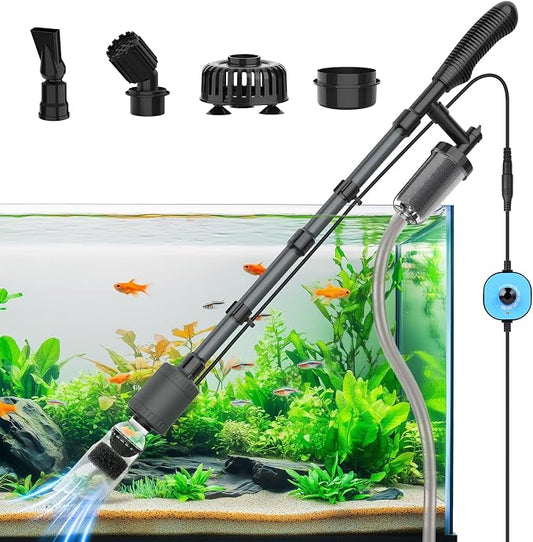 fishkeeper Electric Aquarium Gravel Cleaner, 6 in 1 Automatic Fish Tank Cleaning Tools Gravel Vacuum for Aquarium, Suitable for Water Change Wash Sand Water Circulation Adjustable Flow (25W, 265GPH)