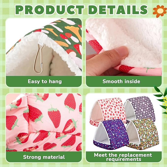 Cinnvoice 4 Pcs Guinea Pig Hideout, Guinea Pig Bed Tunnel, Rabbit Washable Small House Cage Accessories for Bunny Hedgehog Mouse Chinchillas Hamsters Ferrets Bearded Dragons Rats (Classic,9.8 in)