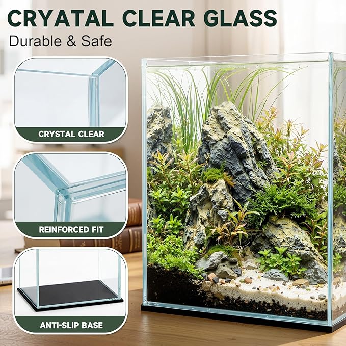 Geelin 2 Pack Rectangular Glass Fish Tank Set 3 Gallon and 5 Gallon Clear Rimless Small Aquarium for Betta Goldfish Snails Shrimp Aquatic Planting Easy to Maintain with 2 Non Slip Pads