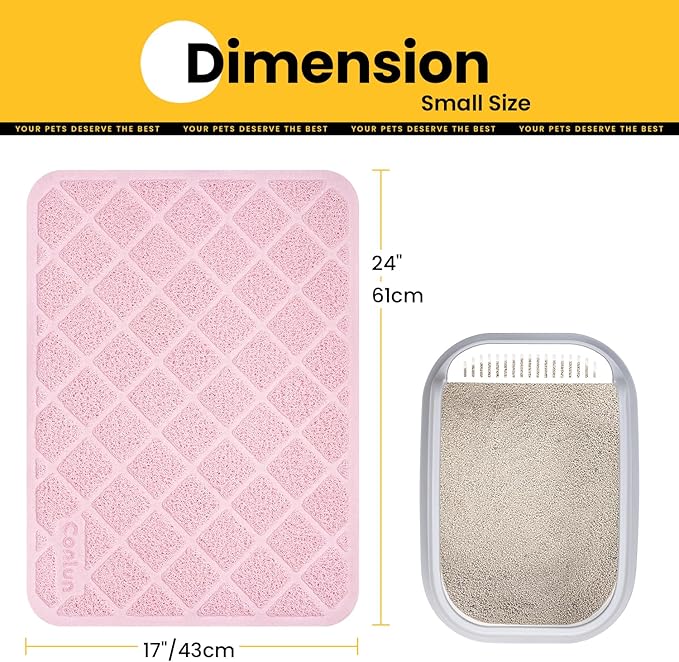 Conlun Cat Litter Mat Litter Trapping Mat, 24" x 17" Premium Durable PVC Grid Mesh with Scatter Control, Non-slip, Less Waste Cat Litter Box Mat, Pink