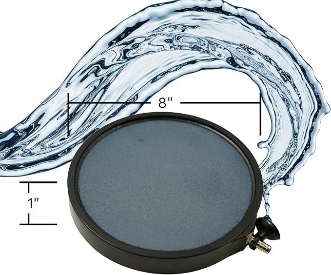 8 Inch Pond Aeration Micro Bubble Stone Diffuser Disc | High oxygen transfer for healthy fish, promotes beneficial bacteria, reduces sludge and toxic gases, keeps winter ice open