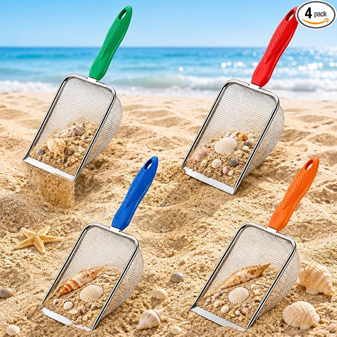 4 Packs Reptile Sand Stainless Steel Fine Mesh Reptile Substrate Metal Sand Shovel Sifter Litter Cleaner Corner Scoop Shovel Cleaner Scooper for Bedding Aquarium Terrarium (Multicolored)
