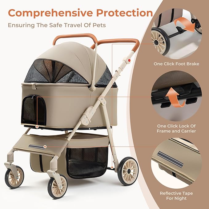 Dog Cat Stroller for Small & Medium Pets up to 55 lbs, Foldable Pet Stroller with Detachable Carrier, 4 Swivel Wheels, Adjustable Handle & Canopy