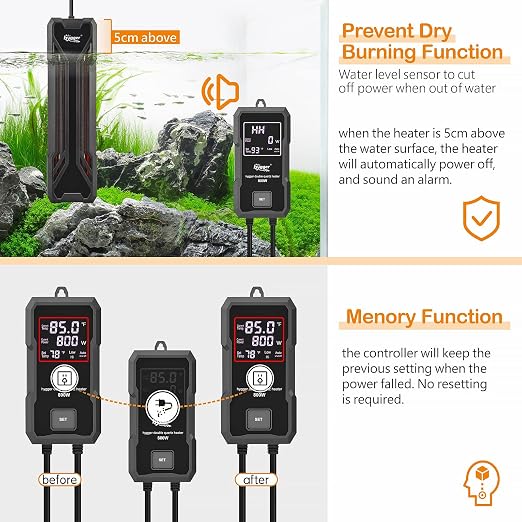 hygger Aquarium Heater 300W/500W/800W/1000W, Submersible Fish Tank Heater | With Digital LED Controller and Intelligent Leaving Water Automatically Stop Heating System, for Freshwater and Saltwater