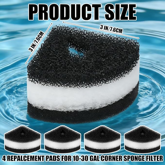 Frienda 12 Pcs Aquarium Corner Sponge Filter Replacement Pads Fish Tank | 10-30 Gallon Replacement, Aquarium Sponge Filter Pad, Foam Air Driven Media Corner, Fry Shrimp Nano Fish Tank Filtration