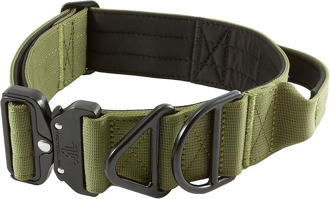 Tacticollar - 2 inch Tactical Dog Collar with Handle for Medium and Large Dogs, Mil Spec Nylon Collar, Quick-Release Metal Buckle, Neoprene Padded Inside (Medium, Olive Green)