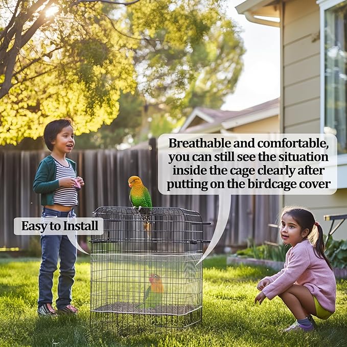 RAINFLOW 2Pcs Bird Cage Seed Catcher - Black White Bird Cage Cover, Birds Cages Netting Skirt Birds Cages Seed Catcher Guard for Parrot Parakeet Enclosures