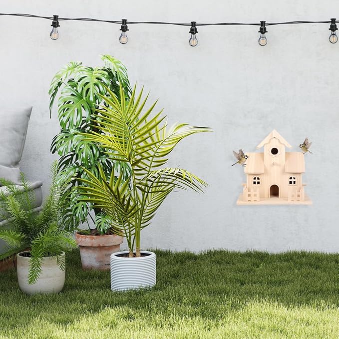 balacoo Wooden Bird Nest Hanging House Unpainted Solid Wood Birdhouse for Garden Patio Indoor Outdoor Decor Suitable for Small Birds and Pets