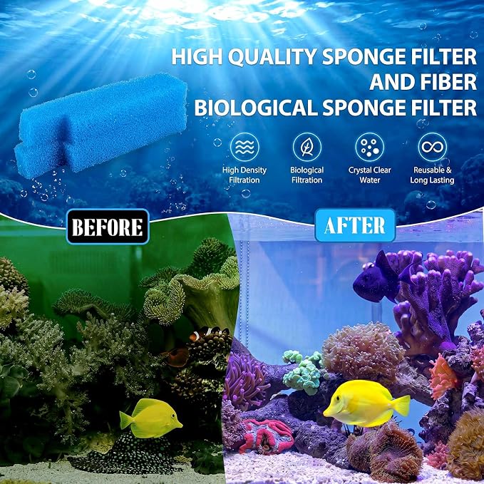 Threlaco 15 Pcs Aquarium Sponge Foam Filter Pads Compatible with Seachem Tidal Replacement Polishing Pad Fish Tank Filter Floss, Media for Crystal Clear Water(Compatible with Seachem Tidal 110,Blue)