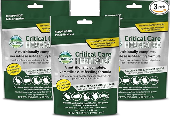 Oxbow Critical Care Herbivore Assist Feeding Formula for Rabbits & Guinea Pigs, High Fiber Timothy Hay Recovery Food, Natural Apple Banana Flavor, Vet Recommended Emergency Nutrition, 141g 3 Pack