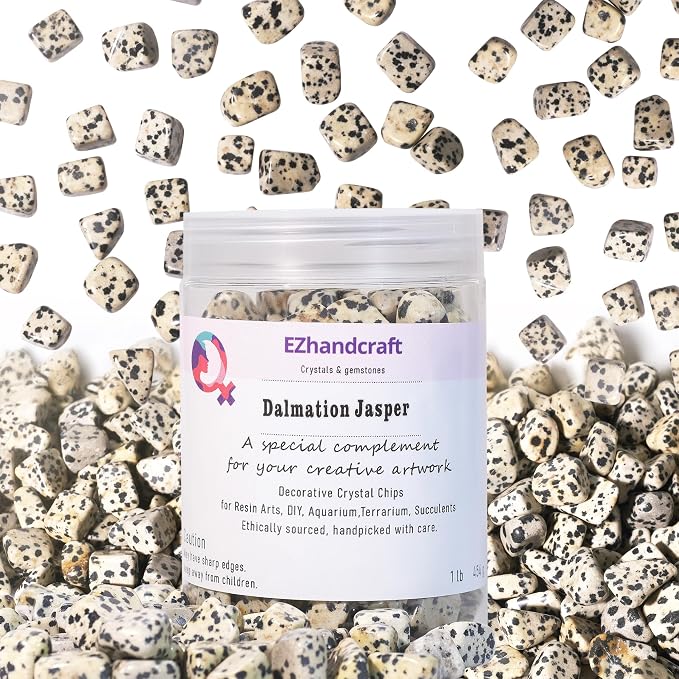 Dalmatian Jasper Chips Bulk 1lb, 600+ Pieces, 0.4-0.9in Natural Stones