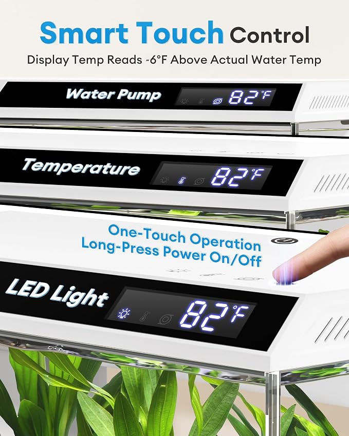 BUCATSTATE 2.6 Gallon Small Fish Tank, 3 Stage Filtration Aquarium (White) | Independent Waste Compartment Aquarium, Quiet 3 in 1 Pump, Real-Time Temp Display, 8-Mode LED Light, Multi Safety Protection