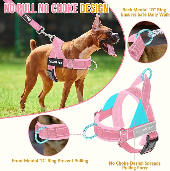 Lukovee No Pull Dog Harness & Leash Set - Heavy Duty Dog Vest Harness with Soft Padded for Medium Large Dogs, Adjustable Reflective Tactical Pet Harness for Easy Walk and Training (S, PI)