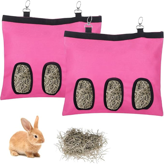 2PCS Rabbit Hay Feeder,3 Hole Hay Bag for Rabbits, Washable Hanging Small Animal Feeder for Guinea Pig Bunny Chinchillas Hamsters and Other Pets
