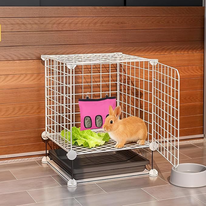 2PCS Rabbit Hay Feeder,3 Hole Hay Bag for Rabbits, Washable Hanging Small Animal Feeder for Guinea Pig Bunny Chinchillas Hamsters and Other Pets