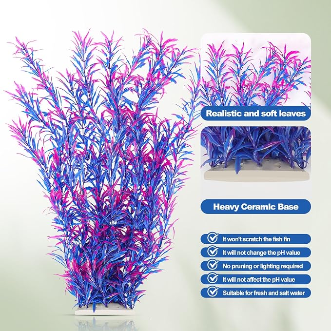 CousDUoBe 21 Inch Aquarium Plants Set Tall Fish Tank Plants – Realistic Artificial Fish Tank Decorations (1 Pcs Large Green Fish Tank Plants, 5 Pcs Small Plants)